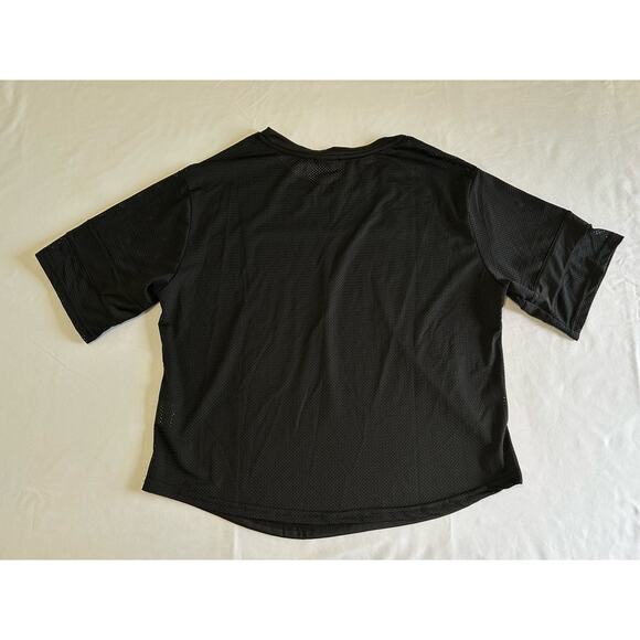 Bebe Sport Crop Top Relaxed Fit Black Shirt Spellout Logo Mesh Panel Size Medium - Picture 11 of 15